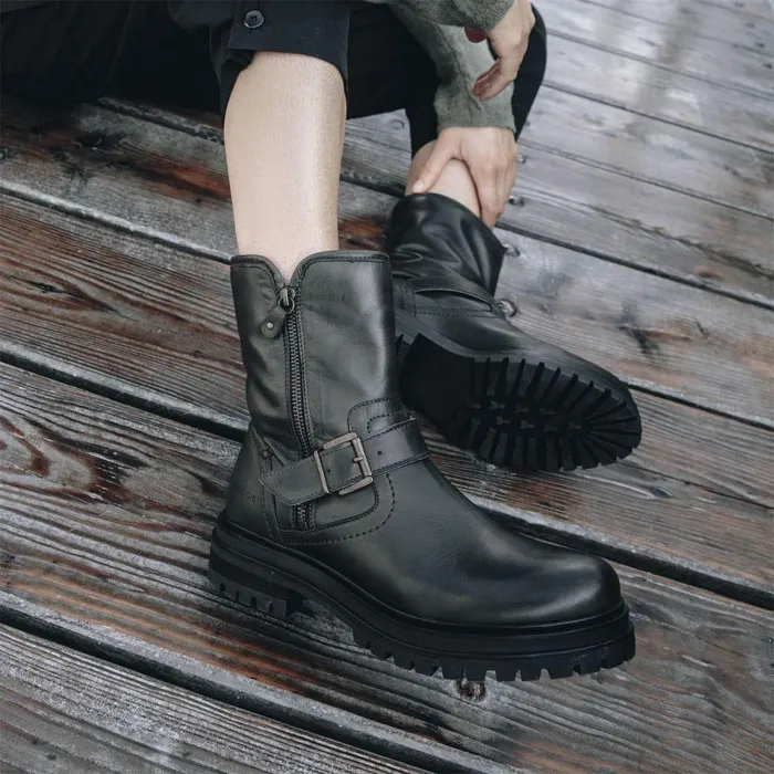 Women Moda In Pelle Riding And Flat Boots Shoon Sh Infell Olive Leather