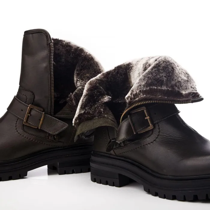 Women Moda In Pelle Riding And Flat Boots Shoon Sh Infell Olive Leather