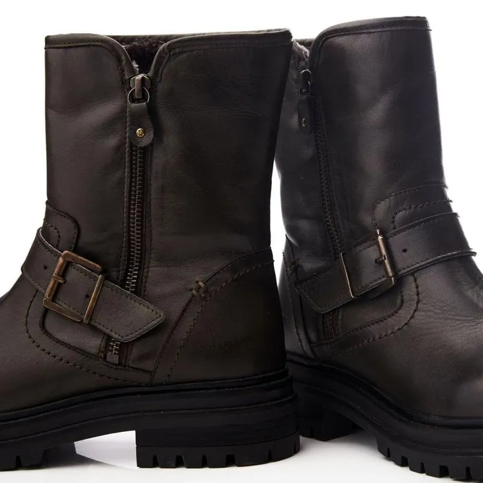 Women Moda In Pelle Riding And Flat Boots Shoon Sh Infell Olive Leather