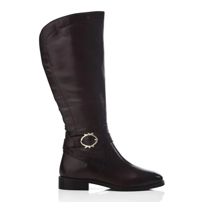 Women Moda In Pelle Riding And Flat Boots Takari Brown Leather
