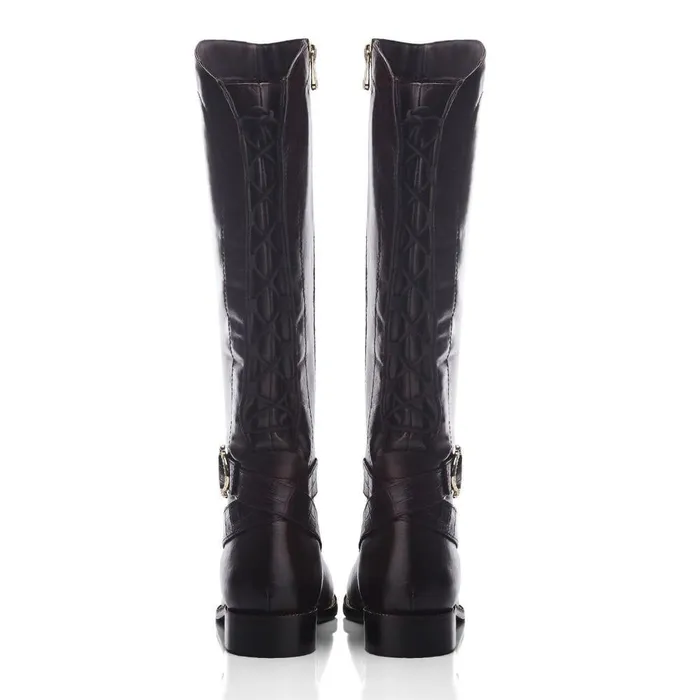 Women Moda In Pelle Riding And Flat Boots Takari Brown Leather