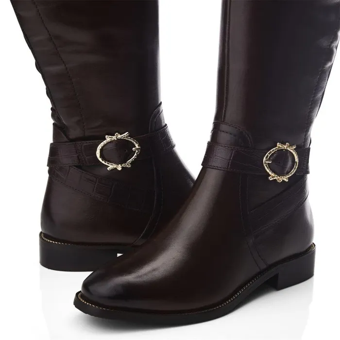 Women Moda In Pelle Riding And Flat Boots Takari Brown Leather