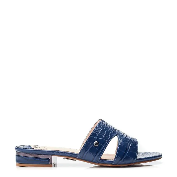 Women Moda In Pelle Slider Sandals Murah Navy Patent Mocc Croc