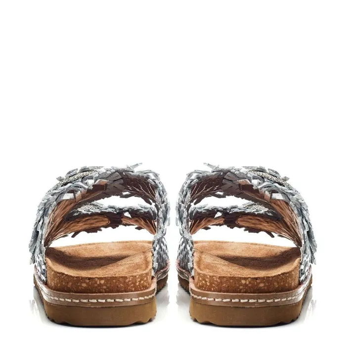 Women Moda In Pelle Slider Sandals Olisia Silver Leather