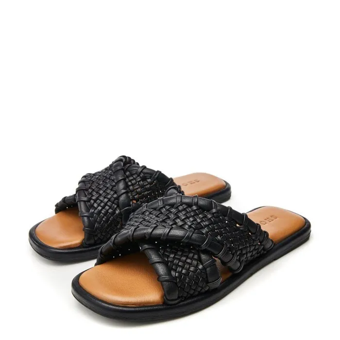 Women Moda In Pelle Slider Sandals Shoon Sh Scope Black Leather