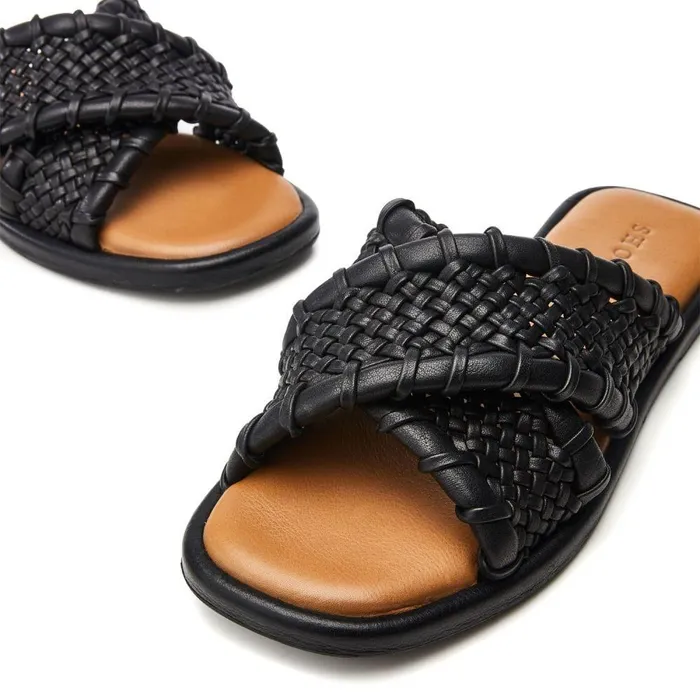 Women Moda In Pelle Slider Sandals Shoon Sh Scope Black Leather