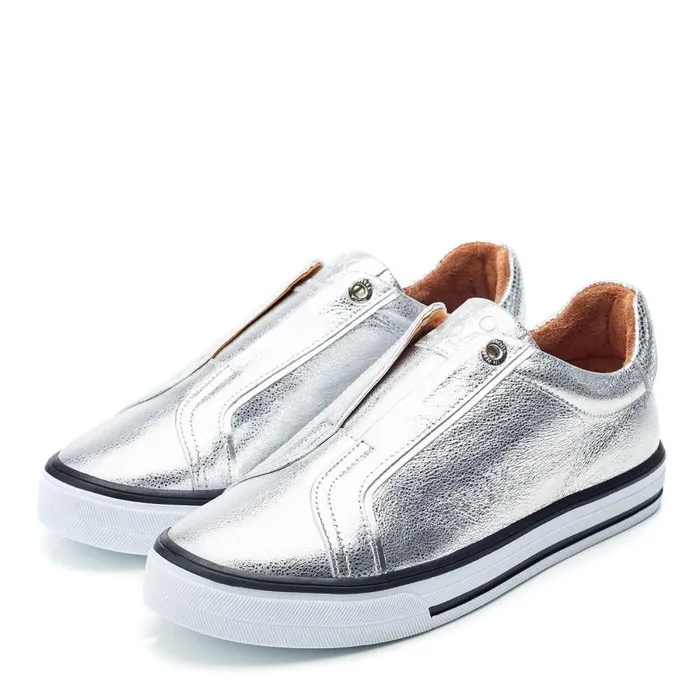 Women Moda In Pelle SlipOn Trainers Bennii Silver Leather