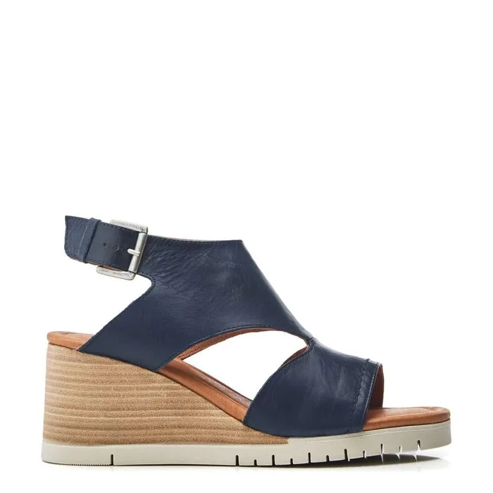 Women Moda In Pelle Wedge Sandals Peyten Navy Leather