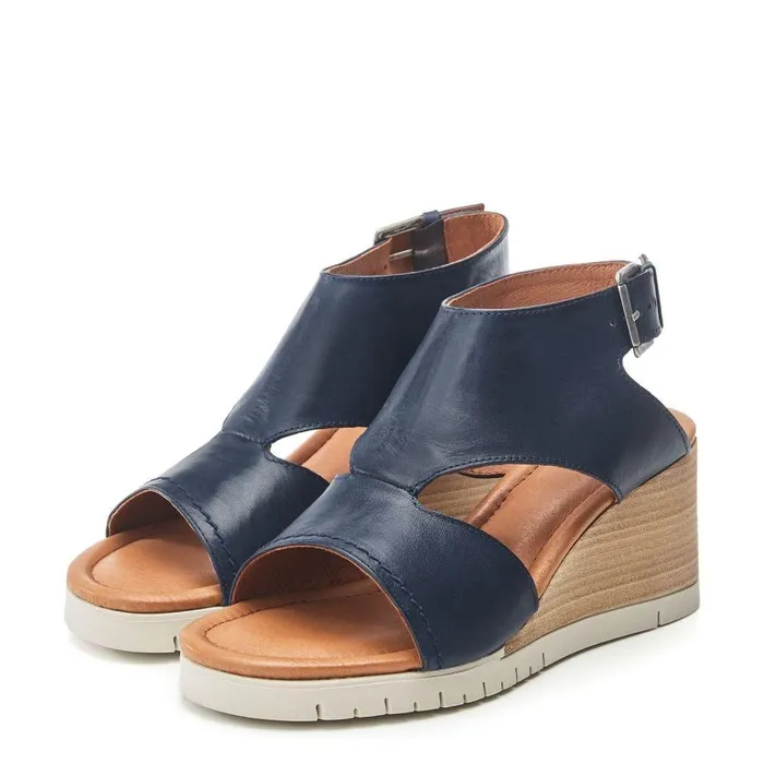 Women Moda In Pelle Wedge Sandals Peyten Navy Leather