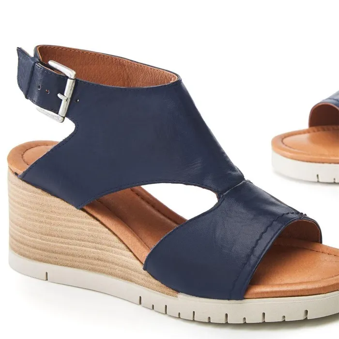 Women Moda In Pelle Wedge Sandals Peyten Navy Leather