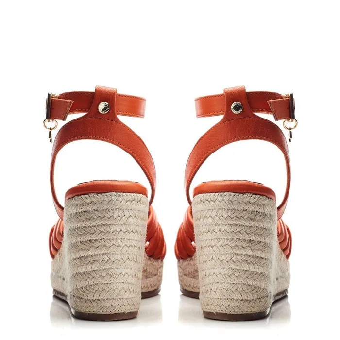 Women Moda In Pelle Wedge Sandals Rhina Orange Leather