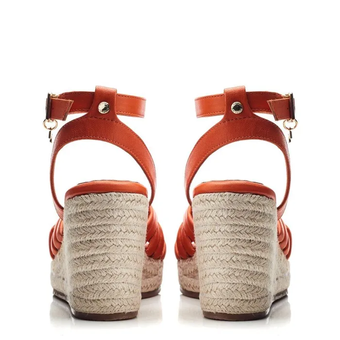 Women Moda In Pelle Wedge Sandals Rhina Orange Leather