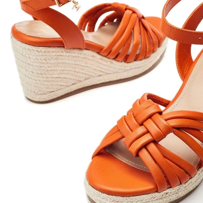Women Moda In Pelle Wedge Sandals Rhina Orange Leather