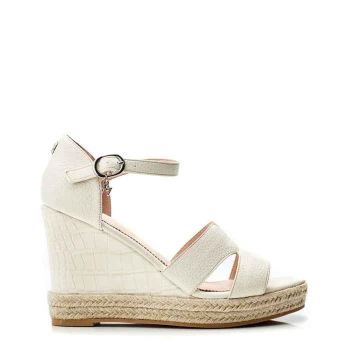 Women Moda In Pelle Wedge Sandals Rikolia Off White Patent Mocc Croc
