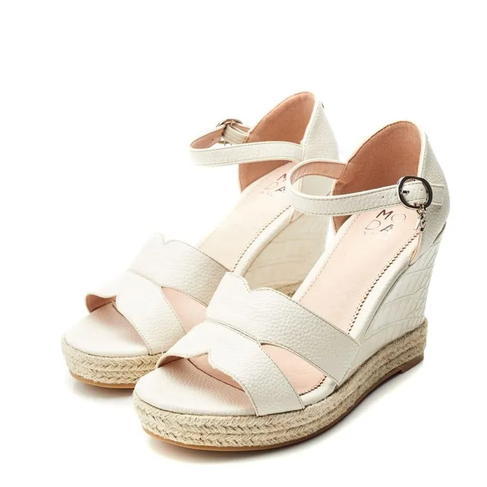 Women Moda In Pelle Wedge Sandals Rikolia Off White Patent Mocc Croc