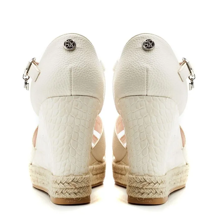 Women Moda In Pelle Wedge Sandals Rikolia Off White Patent Mocc Croc