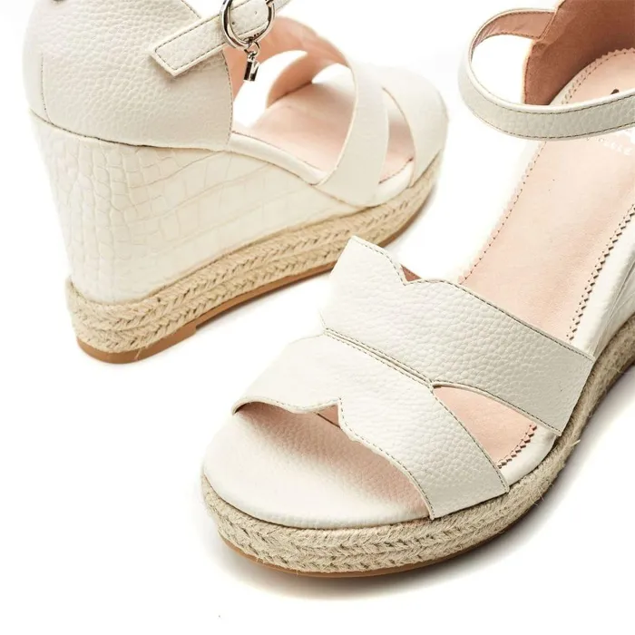 Women Moda In Pelle Wedge Sandals Rikolia Off White Patent Mocc Croc
