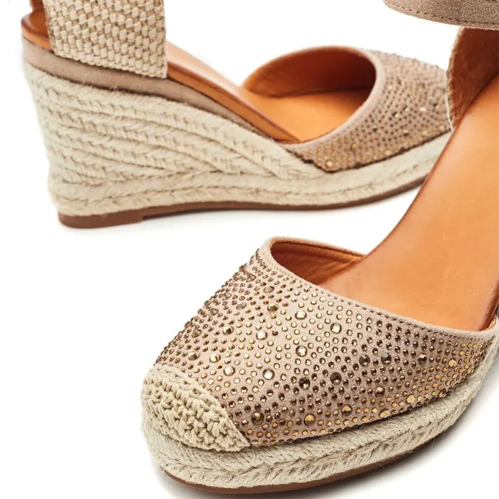 Women Moda In Pelle Wedge Sandals Willo Taupe Alcantara