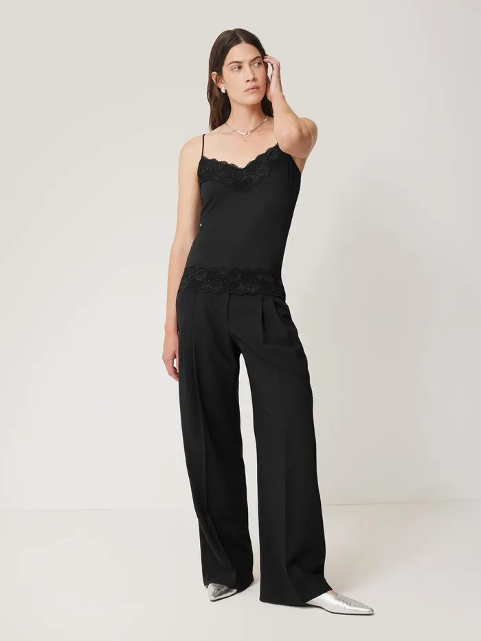 Women Modal Lace Vest Black Jigsaw Pyjamas and Loungewear