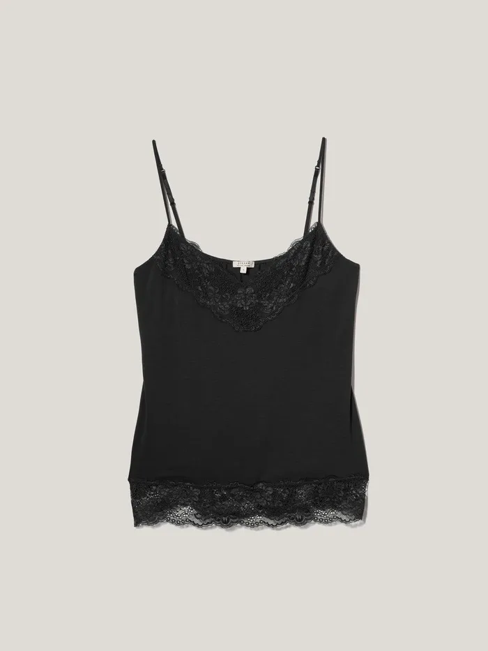 Women Modal Lace Vest Black Jigsaw Pyjamas and Loungewear