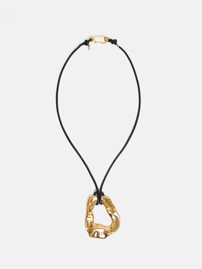 Women Molten Loop Leather Necklace Gold Jigsaw Party