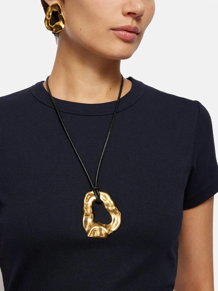 Women Molten Loop Leather Necklace Gold Jigsaw Party