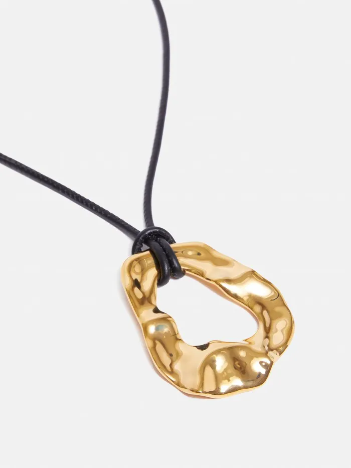 Women Molten Loop Leather Necklace Gold Jigsaw Party