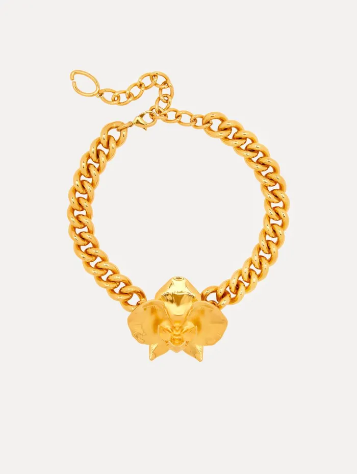 Women Necklaces Oscar De La Renta Orchid ChainLink Necklace Gold