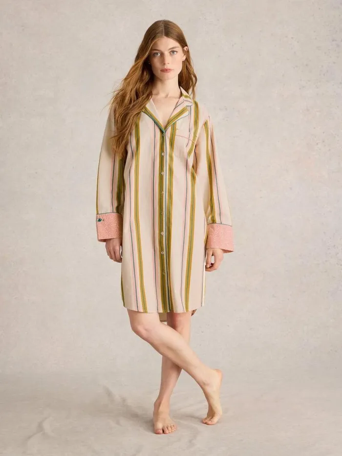 Women Nina Organic Stripe Nightie Ivory Multi White Stuff Nightwear