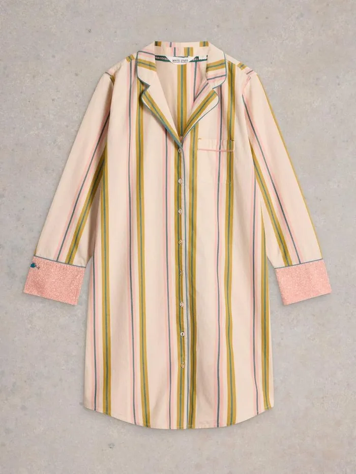 Women Nina Organic Stripe Nightie Ivory Multi White Stuff Nightwear