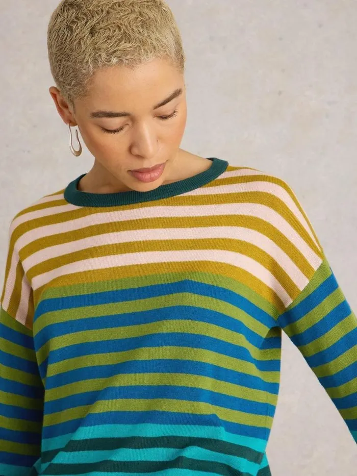 Women OLIVE STRIPED JUMPER Green Multi White Stuff Knitwear Women OLIVE STRIPED JUMPER Green Multi White Stuff Knitwear