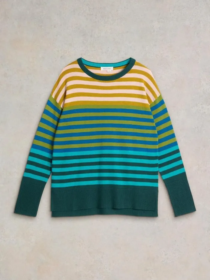 Women OLIVE STRIPED JUMPER Green Multi White Stuff Knitwear Women OLIVE STRIPED JUMPER Green Multi White Stuff Knitwear