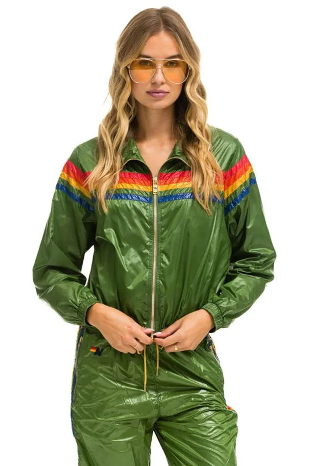 Women Outerwear Aviator Nation 5 STRIPE 8211 WINDBREAKER GARDEN GREEN GLOSSY