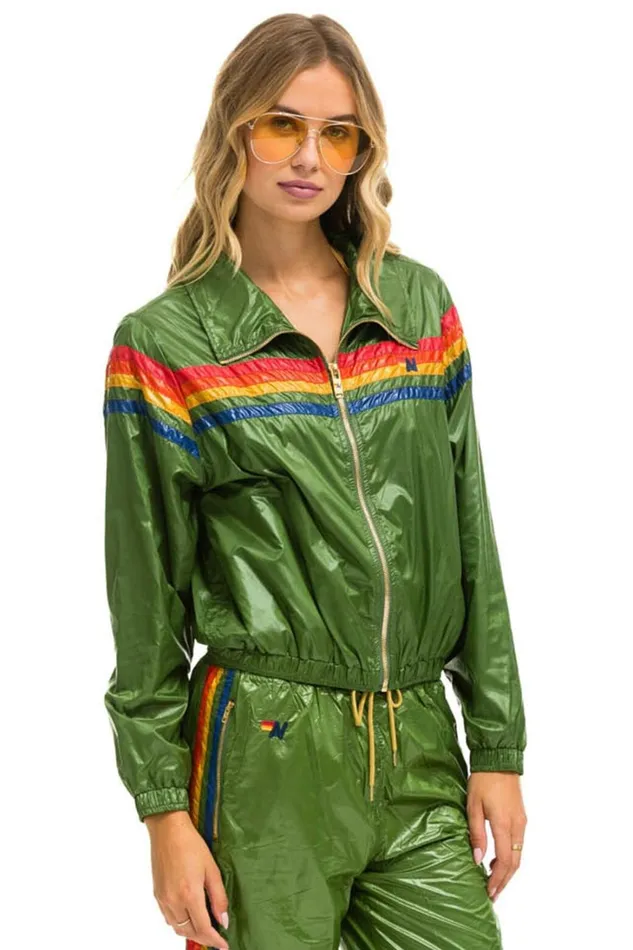 Women Outerwear Aviator Nation 5 STRIPE 8211 WINDBREAKER GARDEN GREEN GLOSSY Women Outerwear Aviator Nation 5 STRIPE 8211 WINDBREAKER GARDEN GREEN GLOSSY