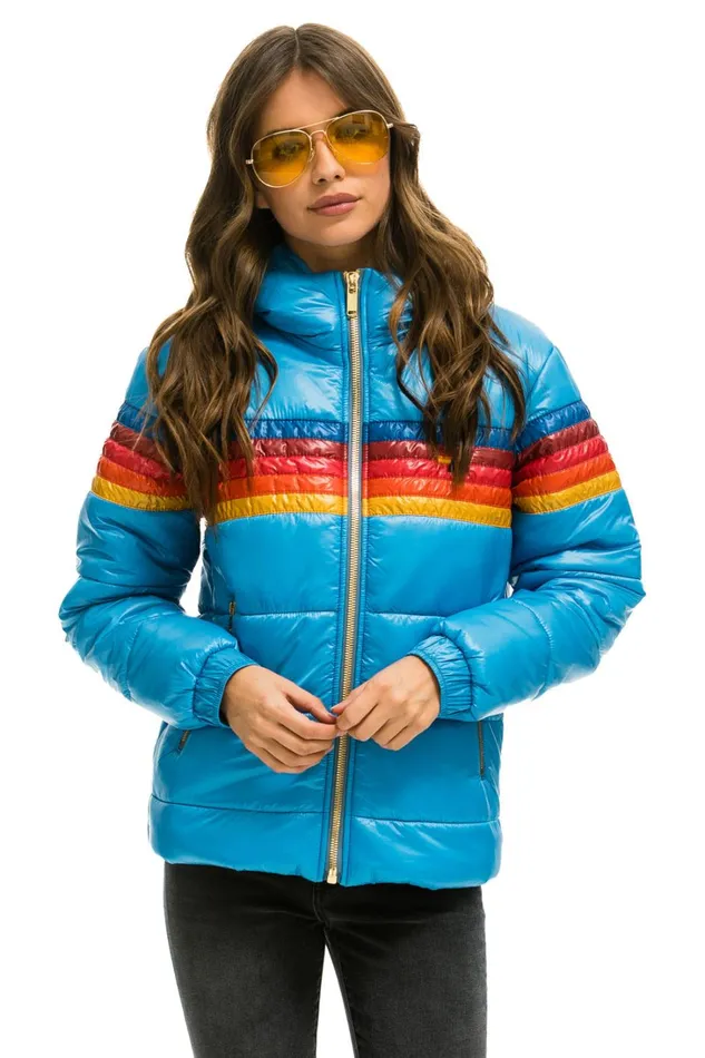 Women Outerwear Aviator Nation 5 STRIPE LUXE TREKKER JACKET 8211 GLOSSY OCEAN