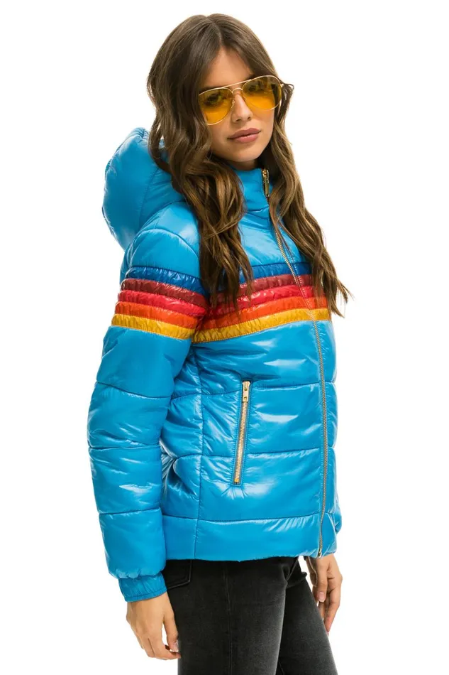 Women Outerwear Aviator Nation 5 STRIPE LUXE TREKKER JACKET 8211 GLOSSY OCEAN Women Outerwear Aviator Nation 5 STRIPE LUXE TREKKER JACKET 8211 GLOSSY OCEAN