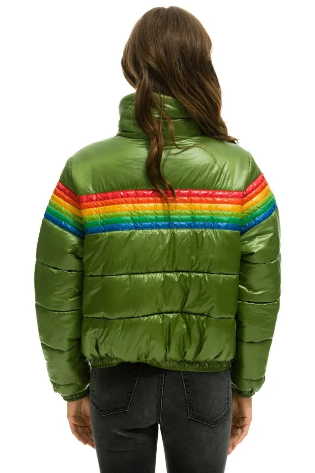 Women Outerwear Aviator Nation 6 STRIPE LUXE APRES PUFFER JACKET 8211 GLOSSY GARDEN GREEN