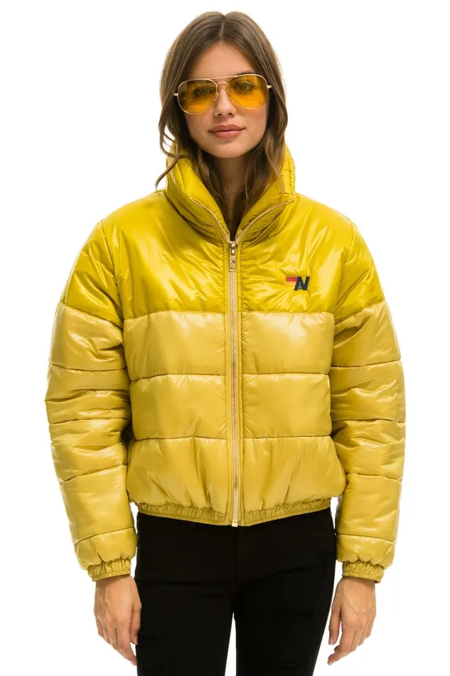 Women Outerwear Aviator Nation COLOR BLOCK HALF AND HALF APRES PUFFER JACKET 8211 HONEY GLOSSY
