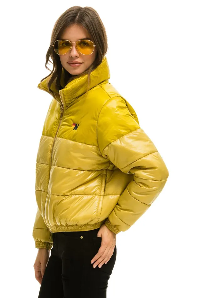 Women Outerwear Aviator Nation COLOR BLOCK HALF AND HALF APRES PUFFER JACKET 8211 HONEY GLOSSY