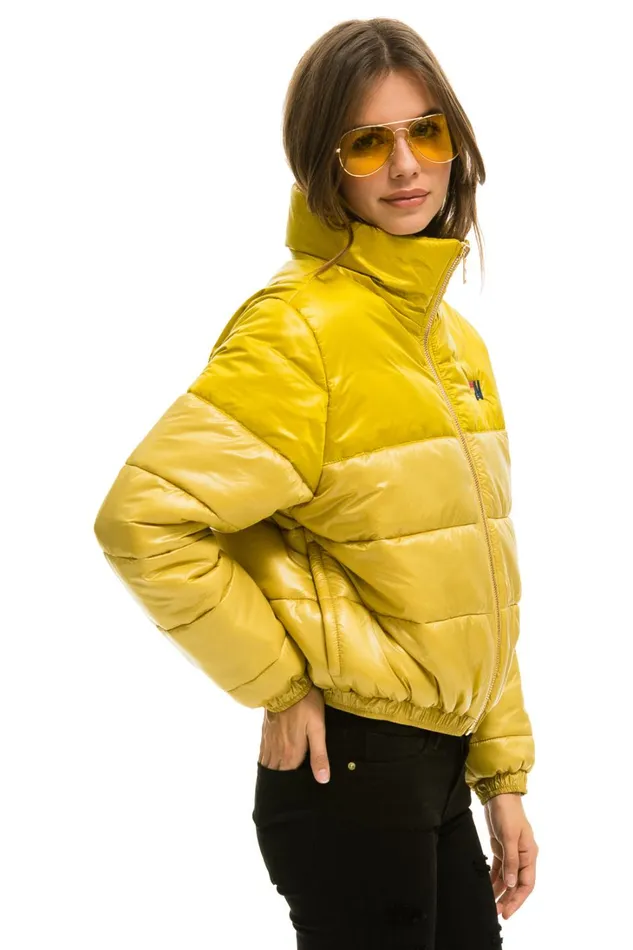 Women Outerwear Aviator Nation COLOR BLOCK HALF AND HALF APRES PUFFER JACKET 8211 HONEY GLOSSY