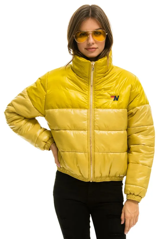 Women Outerwear Aviator Nation COLOR BLOCK HALF AND HALF APRES PUFFER JACKET 8211 HONEY GLOSSY