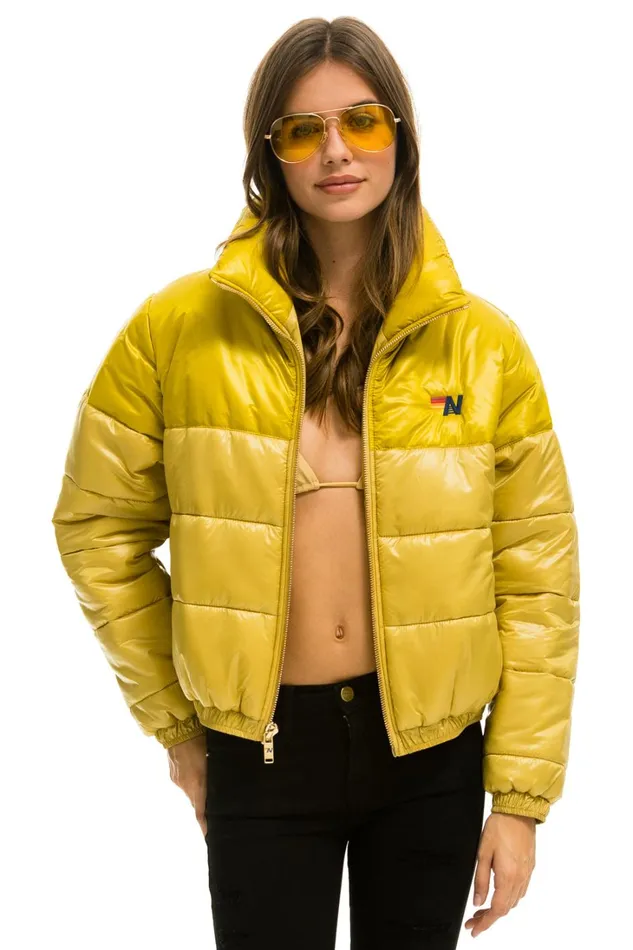 Women Outerwear Aviator Nation COLOR BLOCK HALF AND HALF APRES PUFFER JACKET 8211 HONEY GLOSSY