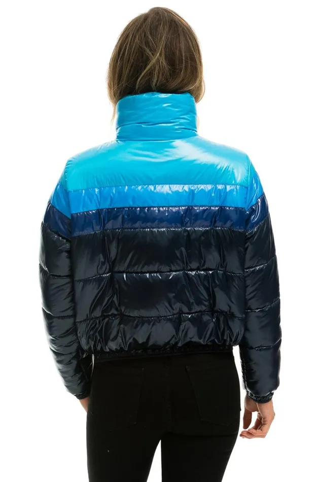 Women Outerwear Aviator Nation COLOR BLOCK LUXE APRES PUFFER JACKET 8211 GLOSSY NAVY