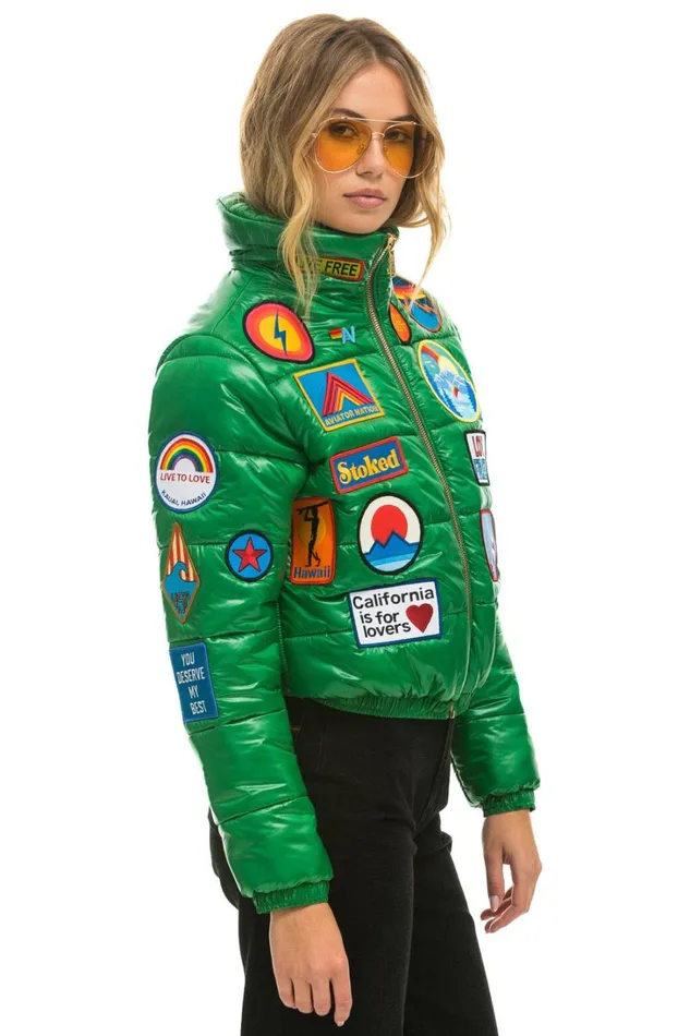 Women Outerwear Aviator Nation VINTAGE PATCH APRES PUFFER JACKET 8211 AMAZON GLOSSY Women Outerwear Aviator Nation VINTAGE PATCH APRES PUFFER JACKET 8211 AMAZON GLOSSY