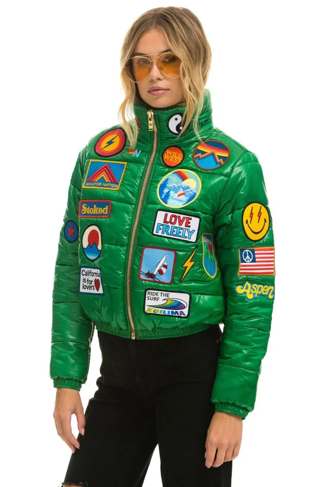 Women Outerwear Aviator Nation VINTAGE PATCH APRES PUFFER JACKET 8211 AMAZON GLOSSY Women Outerwear Aviator Nation VINTAGE PATCH APRES PUFFER JACKET 8211 AMAZON GLOSSY