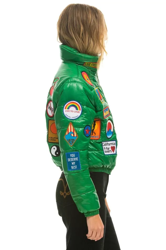 Women Outerwear Aviator Nation VINTAGE PATCH APRES PUFFER JACKET 8211 AMAZON GLOSSY Women Outerwear Aviator Nation VINTAGE PATCH APRES PUFFER JACKET 8211 AMAZON GLOSSY