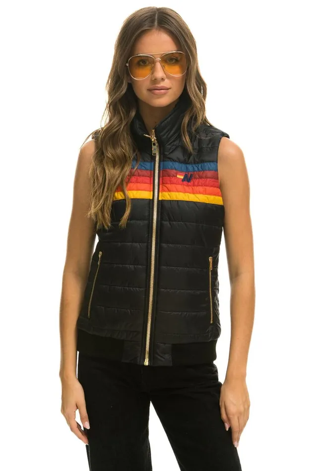 Women Outerwear Aviator Nation WOMEN039S 5 STRIPE VEST 8211 BLACK