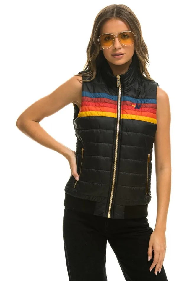 Women Outerwear Aviator Nation WOMEN039S 5 STRIPE VEST 8211 BLACK