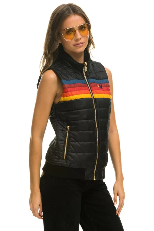 Women Outerwear Aviator Nation WOMEN039S 5 STRIPE VEST 8211 BLACK