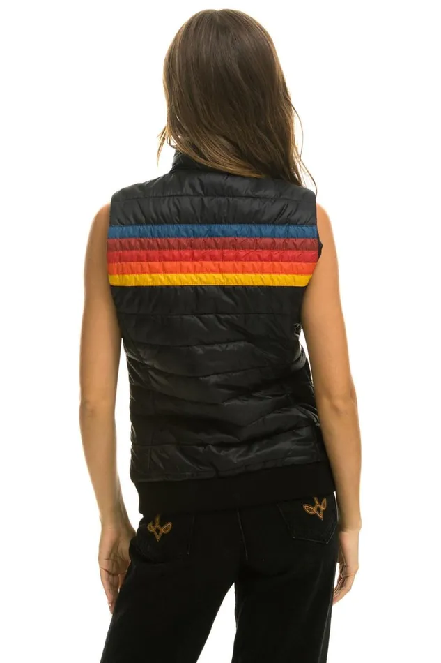Women Outerwear Aviator Nation WOMEN039S 5 STRIPE VEST 8211 BLACK